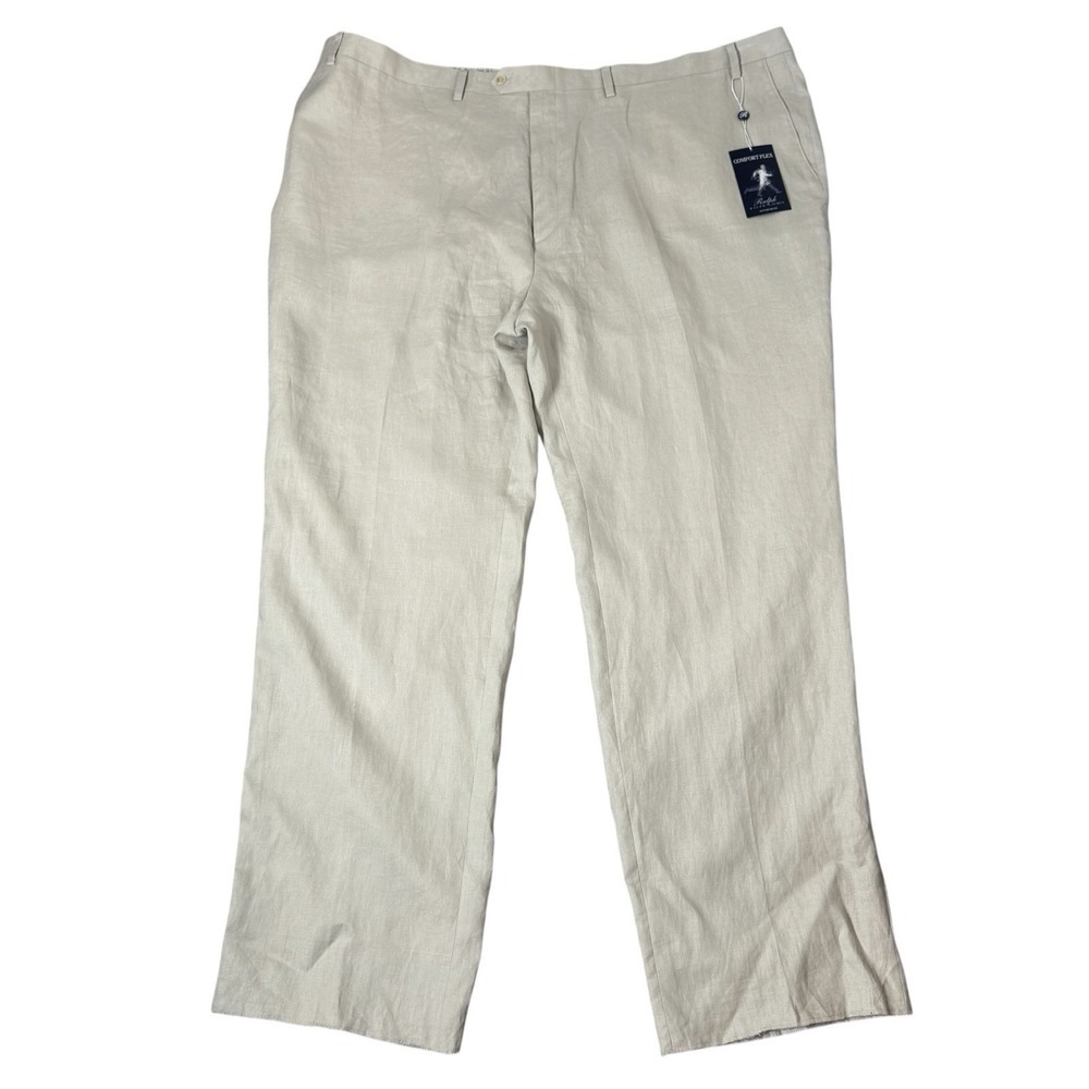 Ralph Lauren Comfort Flex 100% Linen Chino Dress Pants Mens 58R Beige NWT